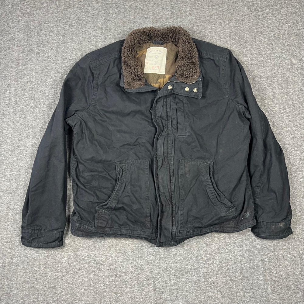 Vintage Y2K American Eagle Adirondack Jacket Men's XL Faux Fur Collar Quilted